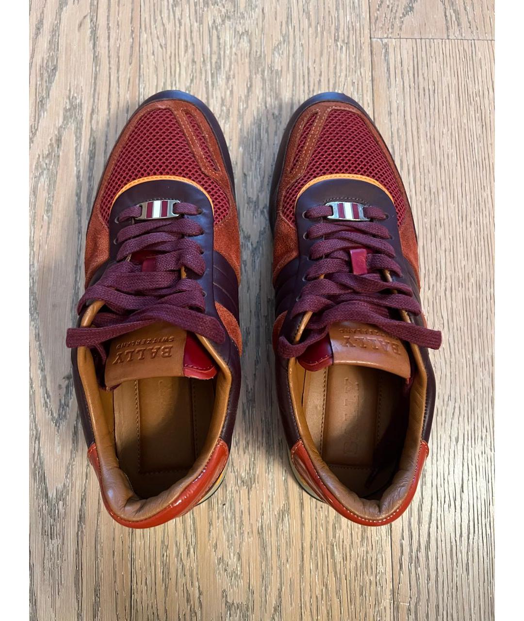 BALLY Бордовые кожаные кроссовки, фото 4