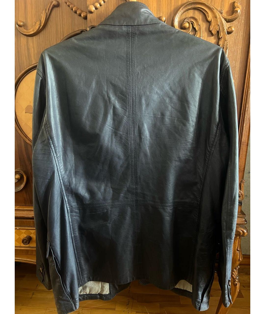 GIORGIO ARMANI Темно-синяя кожаная куртка, фото 2
