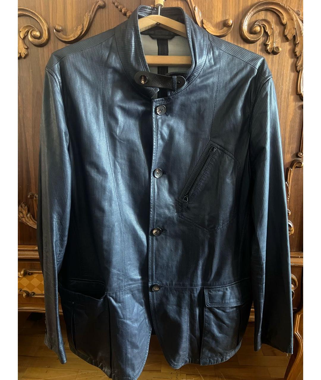 GIORGIO ARMANI Темно-синяя кожаная куртка, фото 7