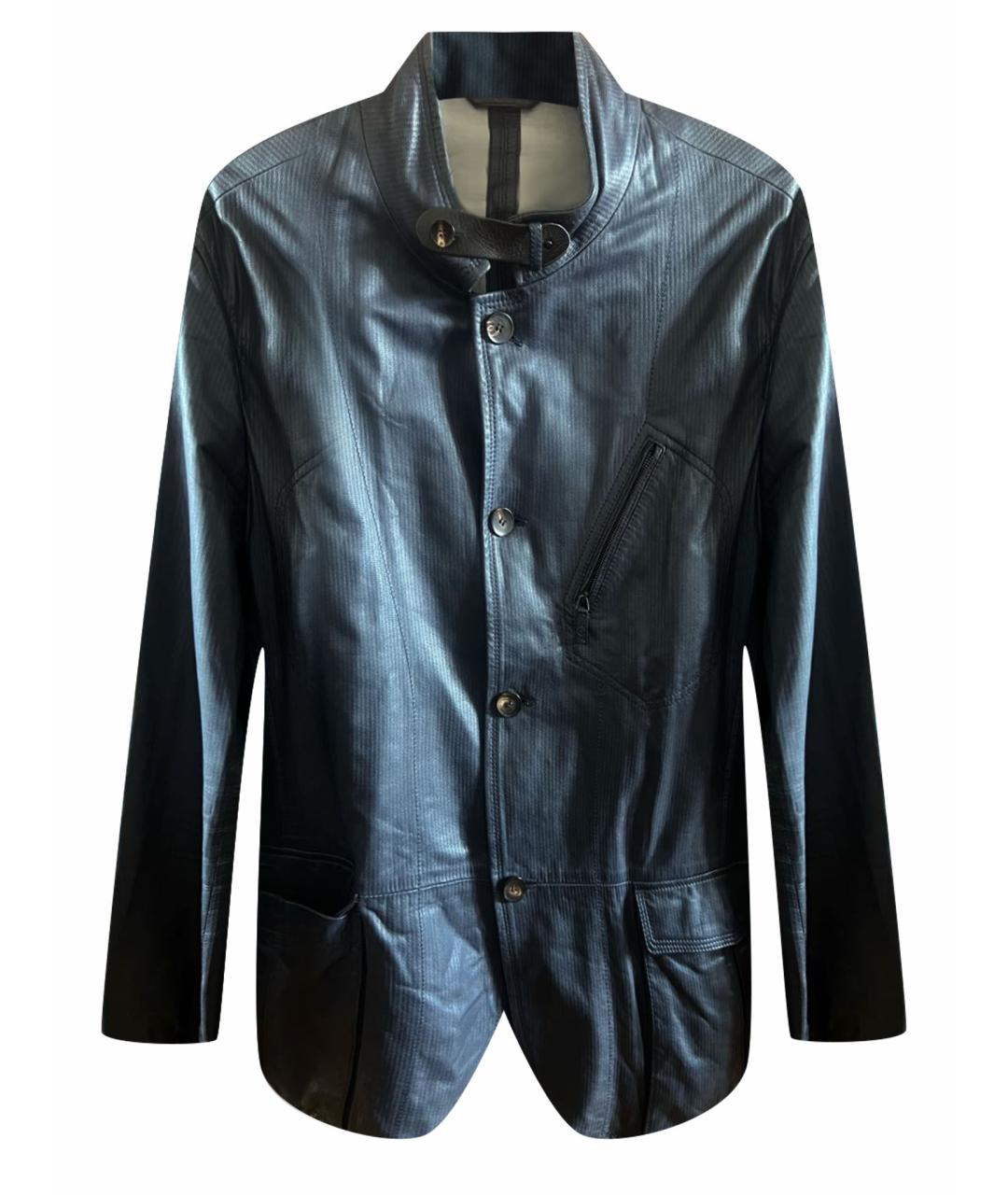 GIORGIO ARMANI Темно-синяя кожаная куртка, фото 1