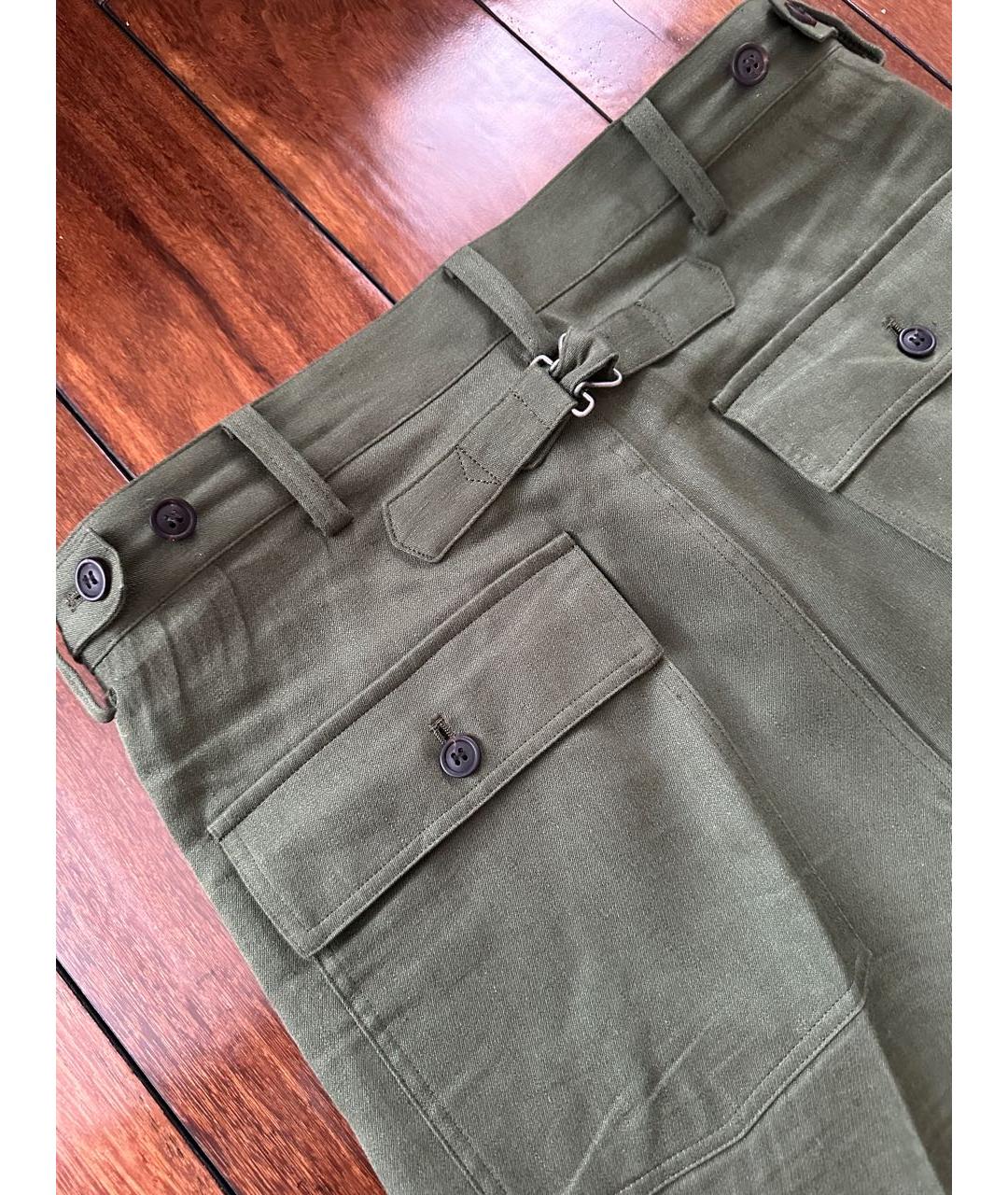 VISVIM Зеленые льняные брюки чинос, фото 4
