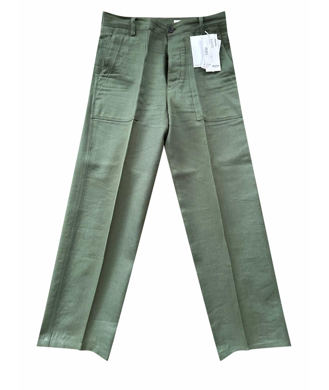 VISVIM Зеленые льняные брюки чинос, фото 1
