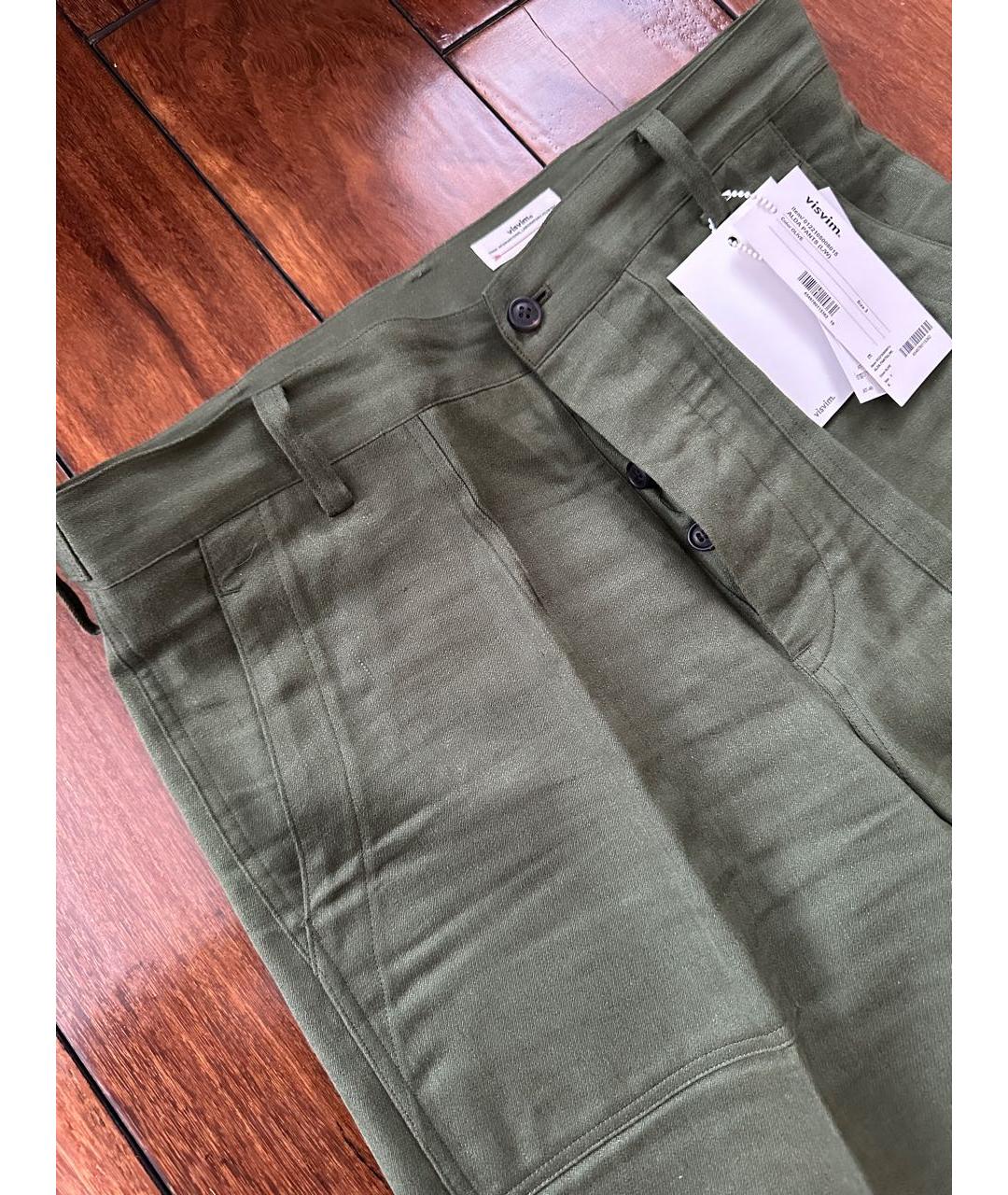 VISVIM Зеленые льняные брюки чинос, фото 3