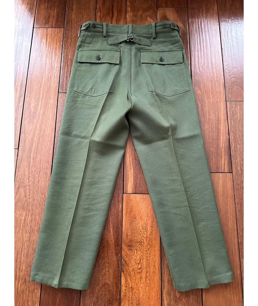 VISVIM Зеленые льняные брюки чинос, фото 2