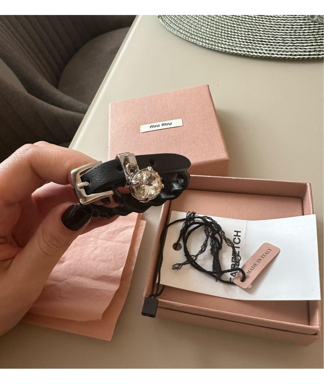 MIU MIU Черный кожаный браслет, фото 3