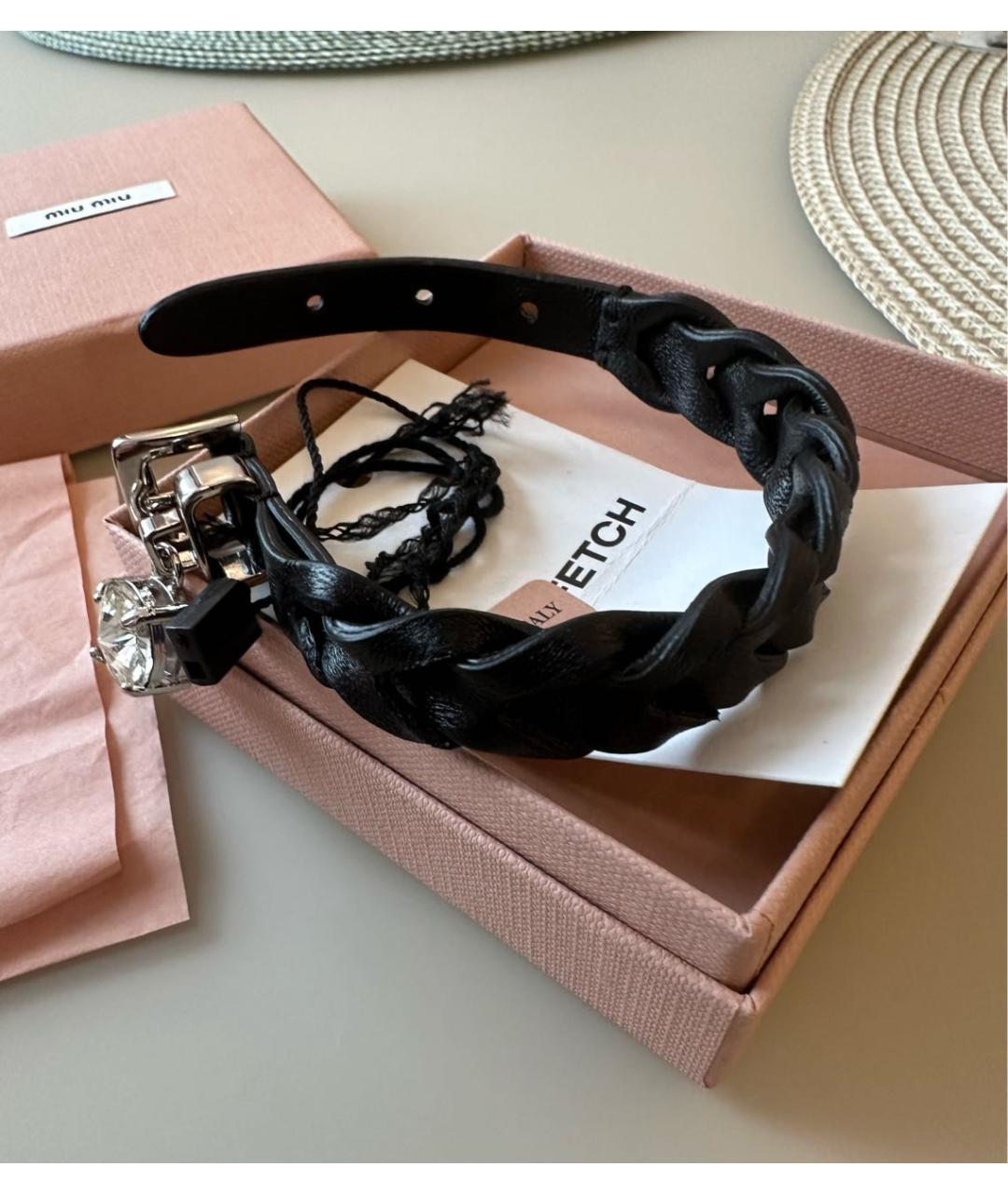 MIU MIU Черный кожаный браслет, фото 4