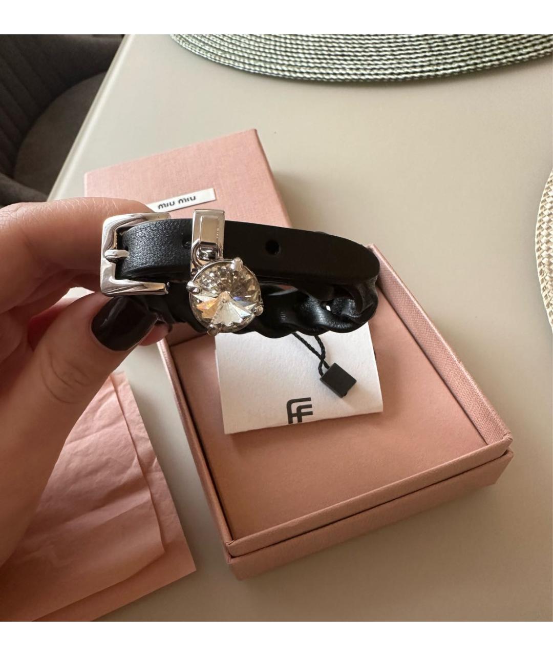 MIU MIU Черный кожаный браслет, фото 6