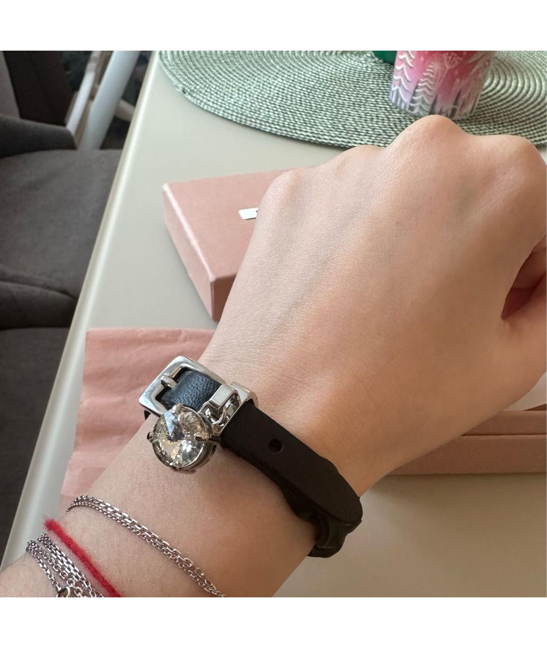 MIU MIU Черный кожаный браслет, фото 2