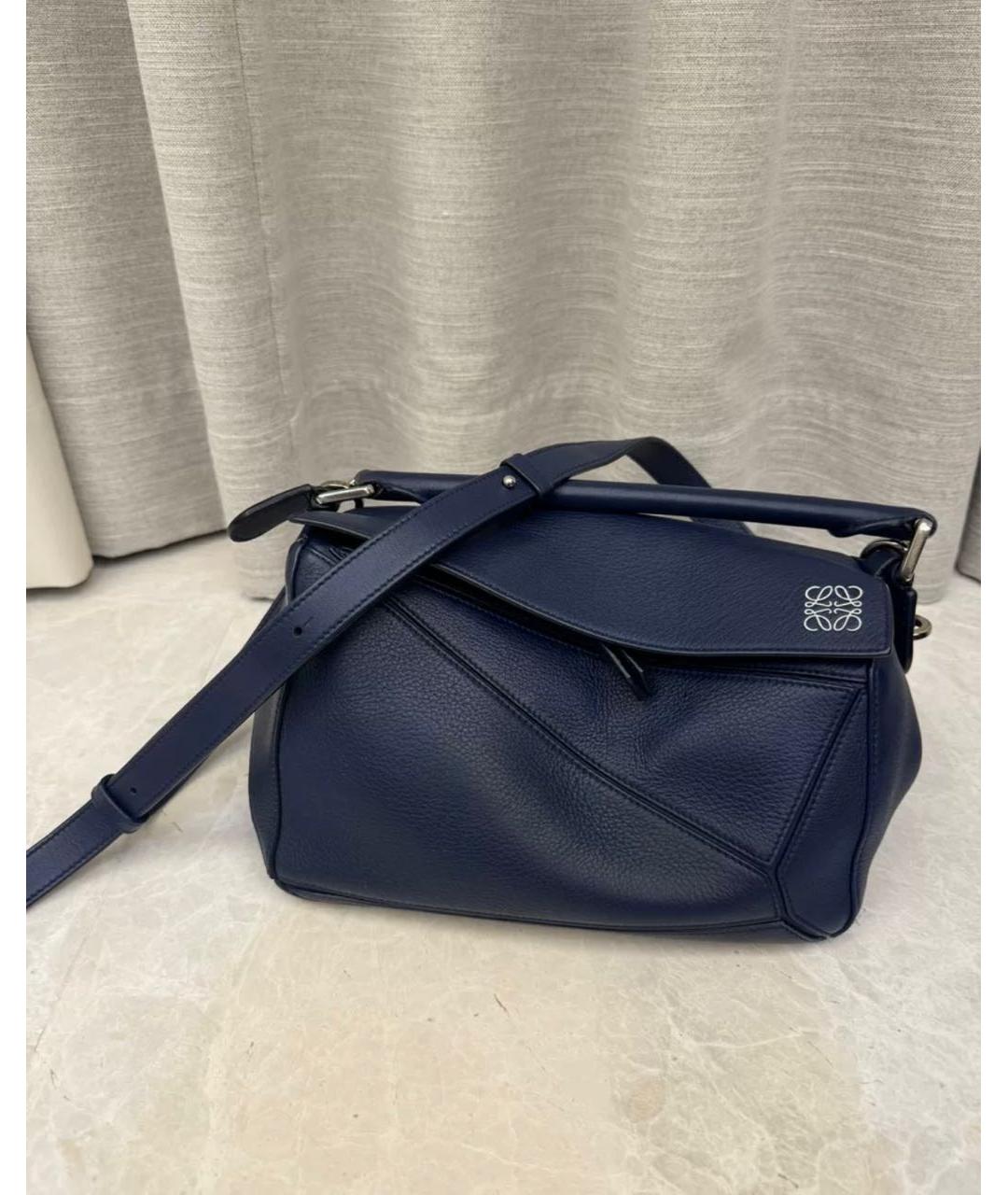 LOEWE Темно-синяя кожаная сумка через плечо, фото 3
