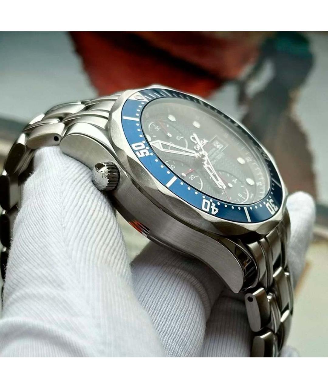 OMEGA Темно-синие стальные часы, фото 4