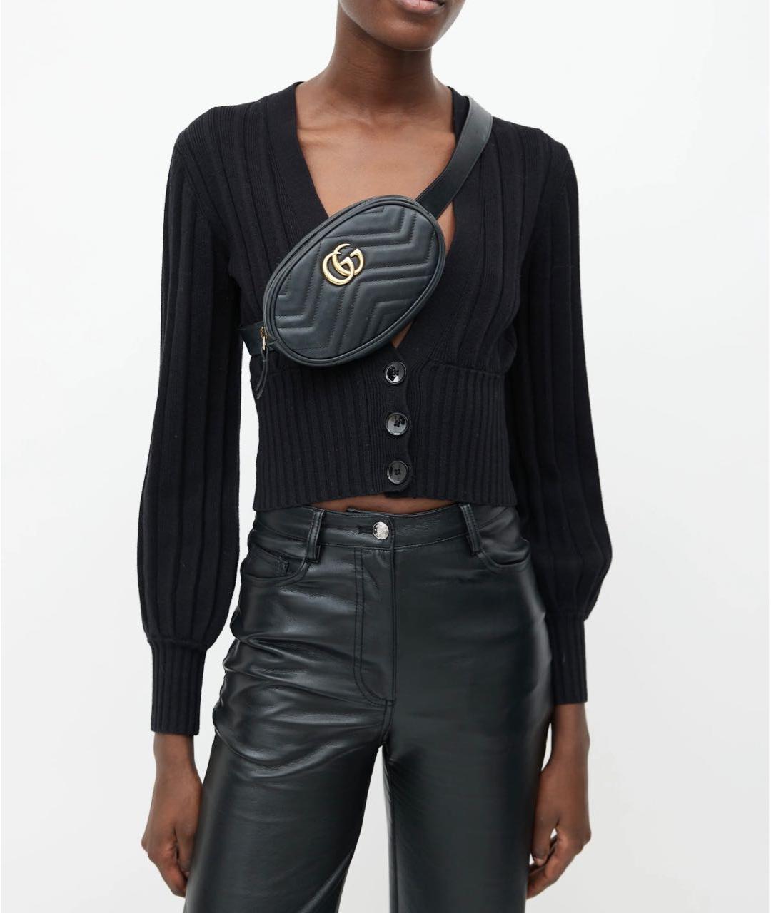 GUCCI Черная кожаная поясная сумка, фото 6