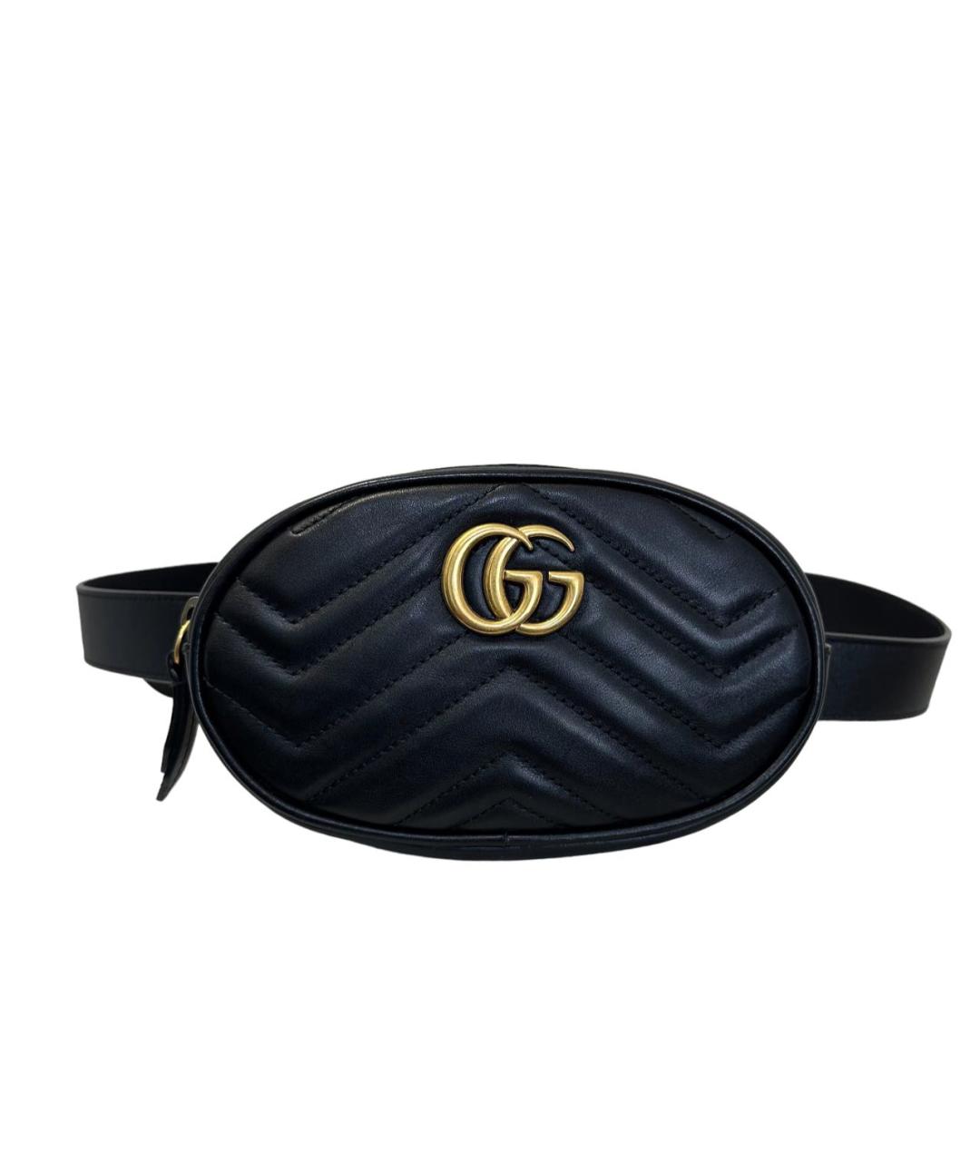 GUCCI Черная кожаная поясная сумка, фото 1