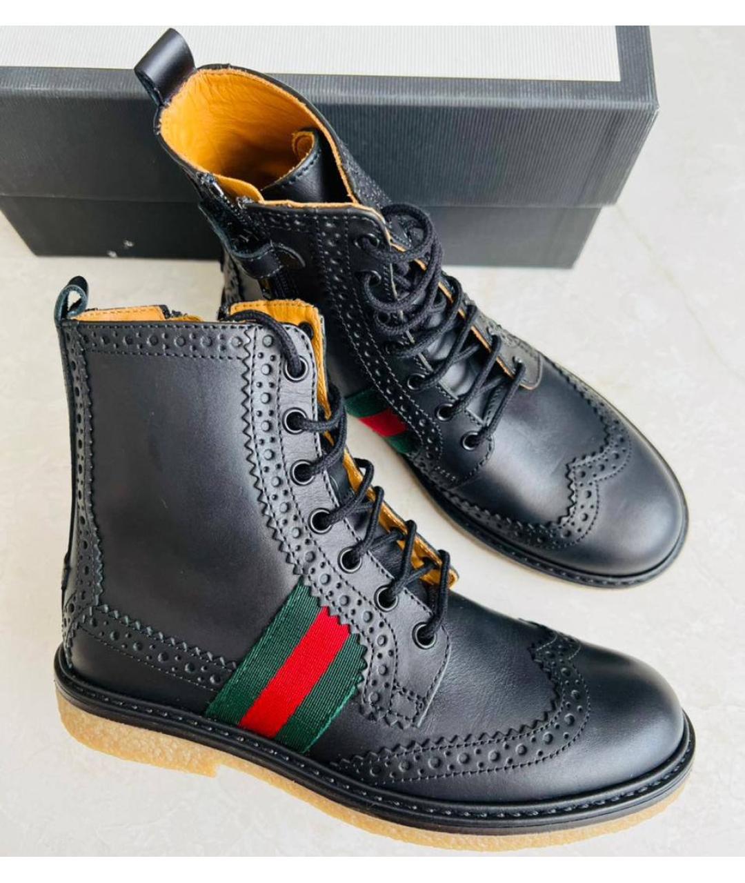 GUCCI Черные кожаные ботинки, фото 2