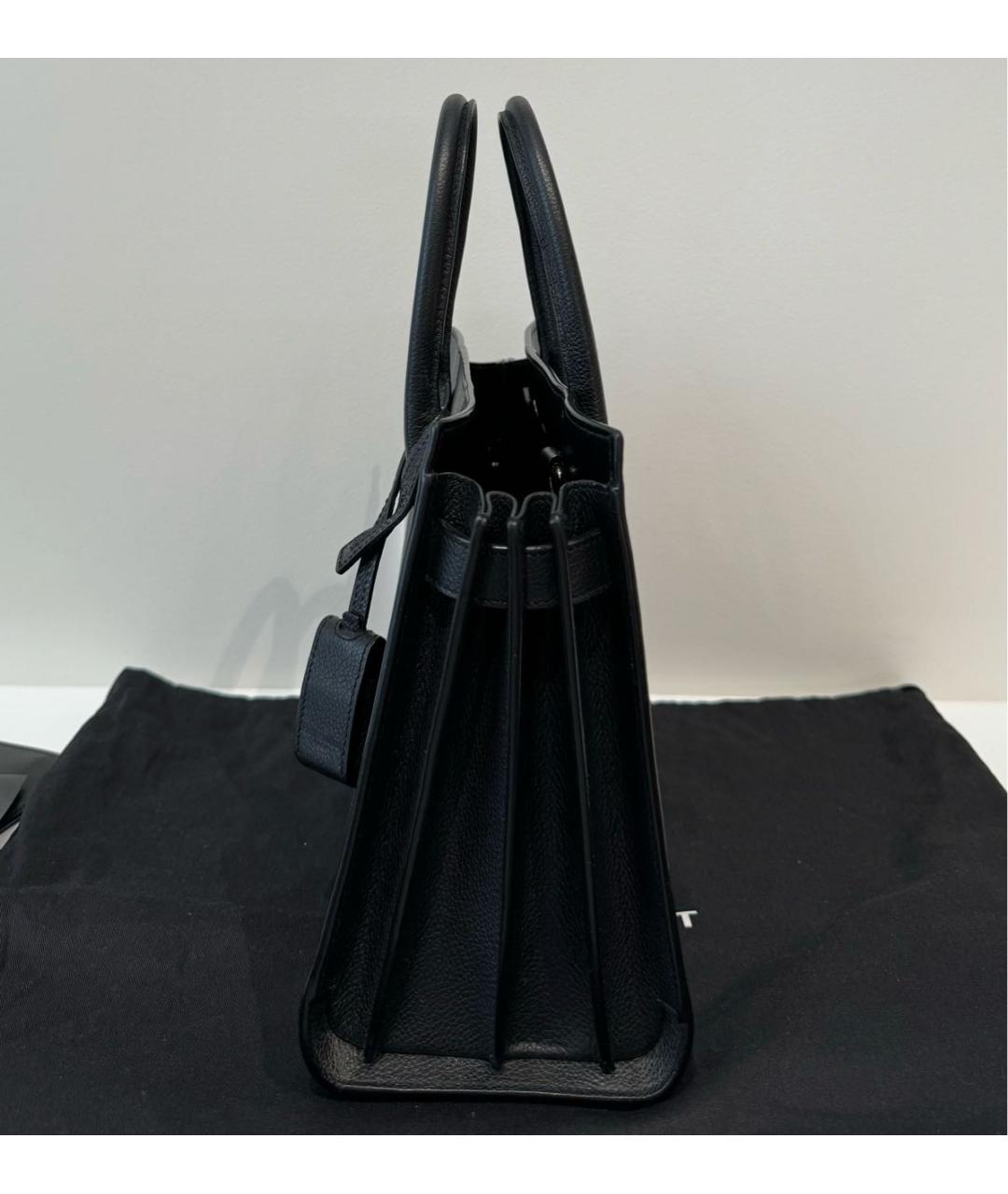 SAINT LAURENT Черная кожаная сумка с короткими ручками, фото 2