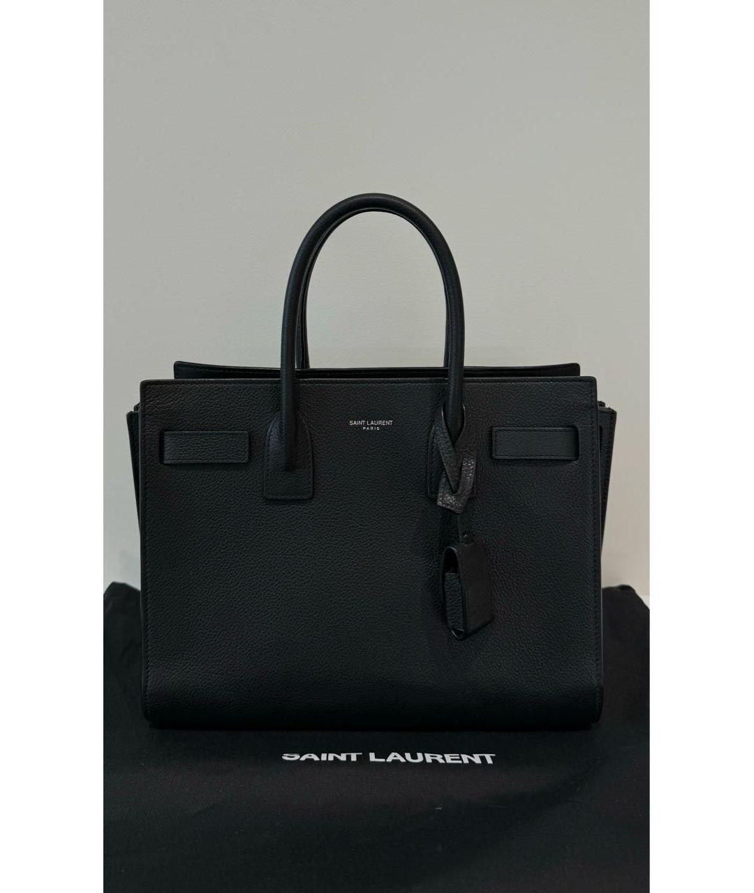 SAINT LAURENT Черная кожаная сумка с короткими ручками, фото 6