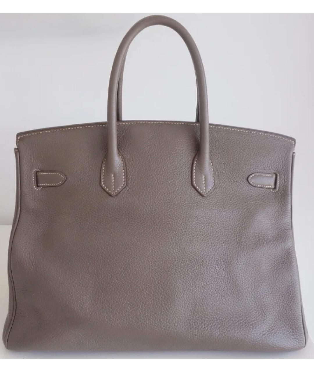HERMES Серая кожаная сумка с короткими ручками, фото 3