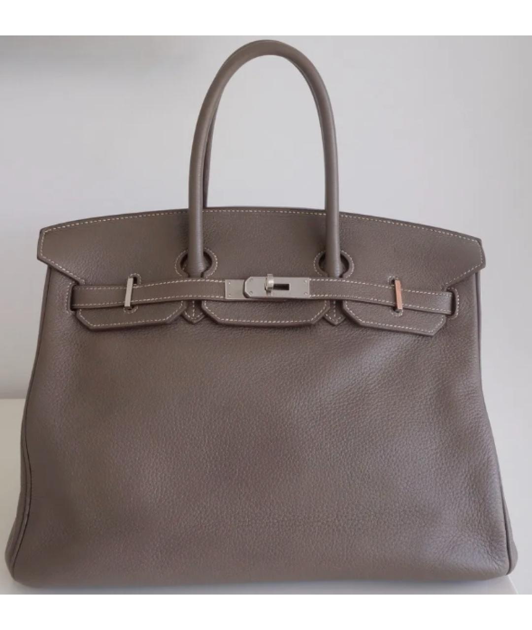 HERMES Серая кожаная сумка с короткими ручками, фото 6