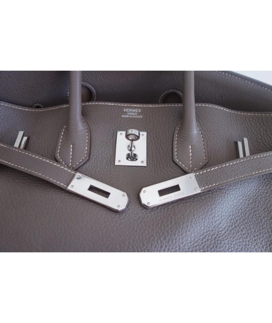 HERMES Серая кожаная сумка с короткими ручками, фото 5