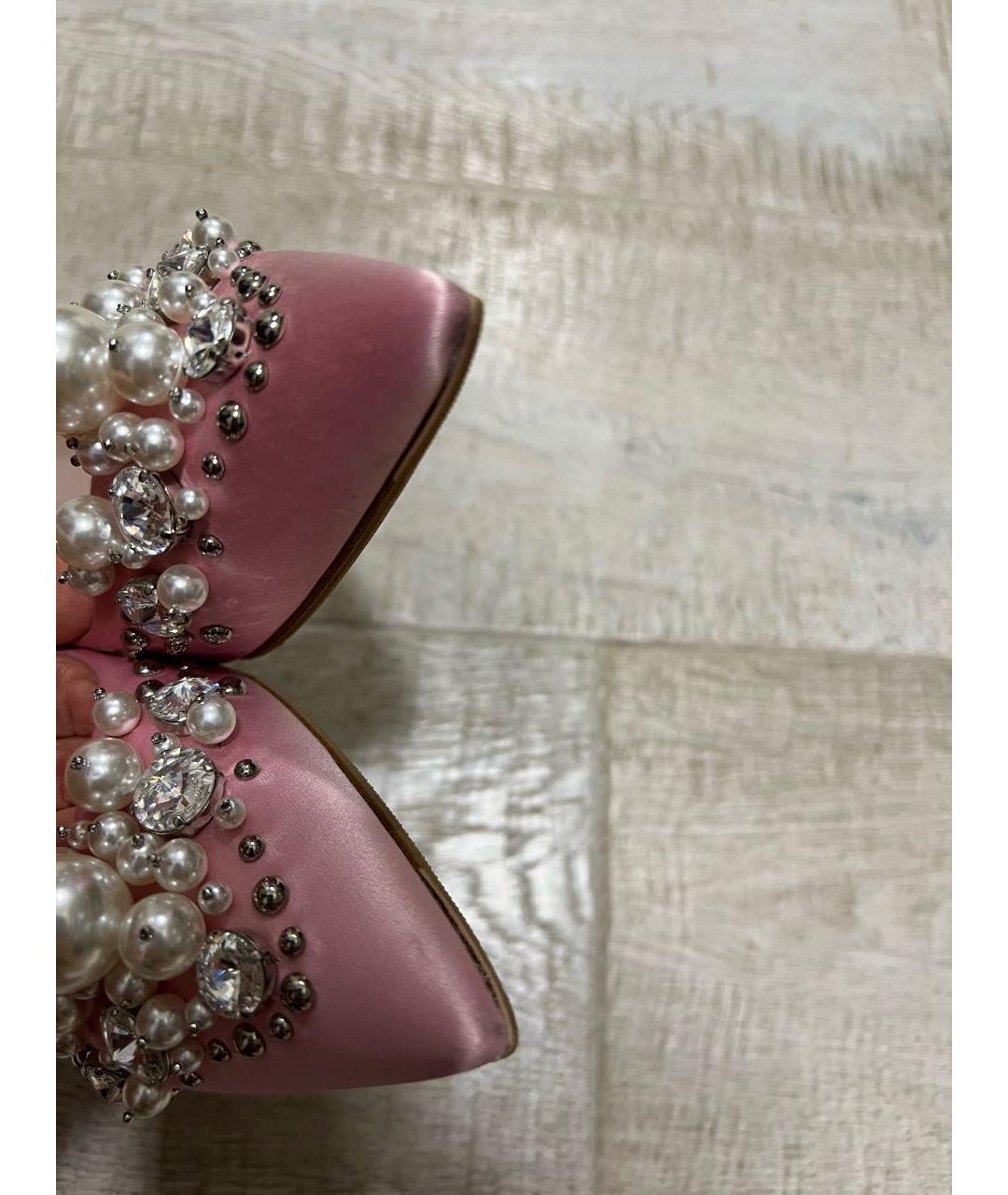 MIU MIU Розовые текстильные лодочки на низком каблуке, фото 5