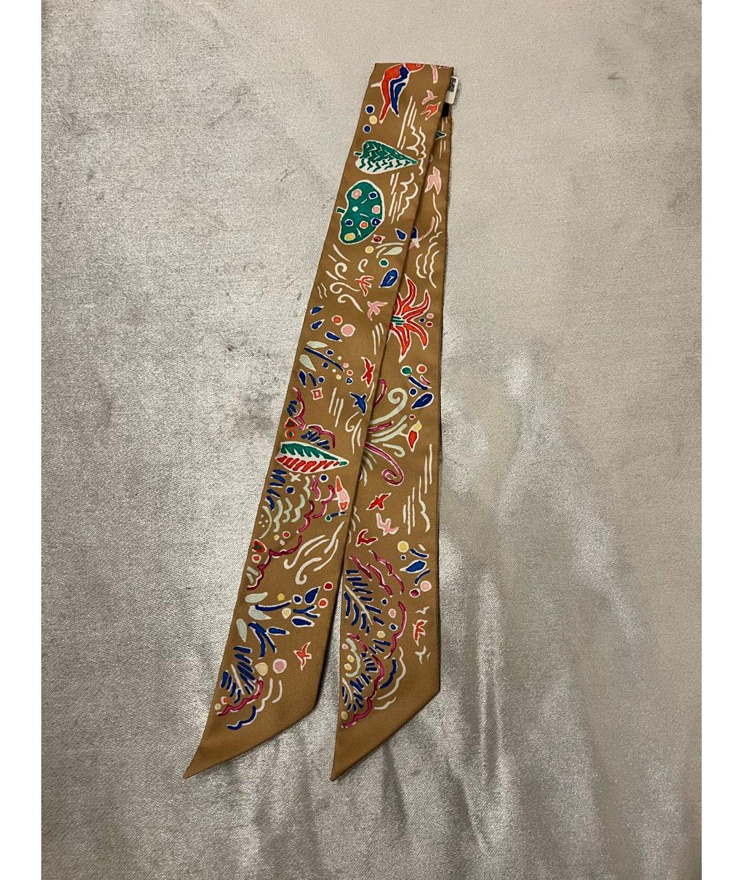 HERMES PRE-OWNED Коричневый шелковый платок, фото 5