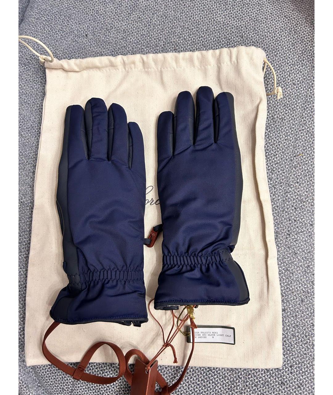 LORO PIANA Синие кожаные перчатки, фото 7