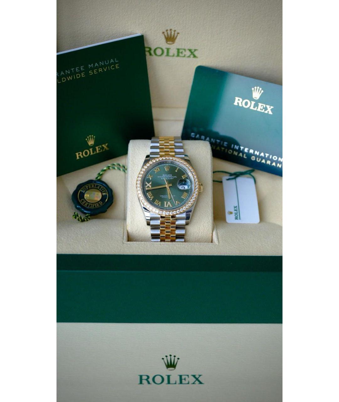 ROLEX Зеленые часы из желтого золота, фото 3