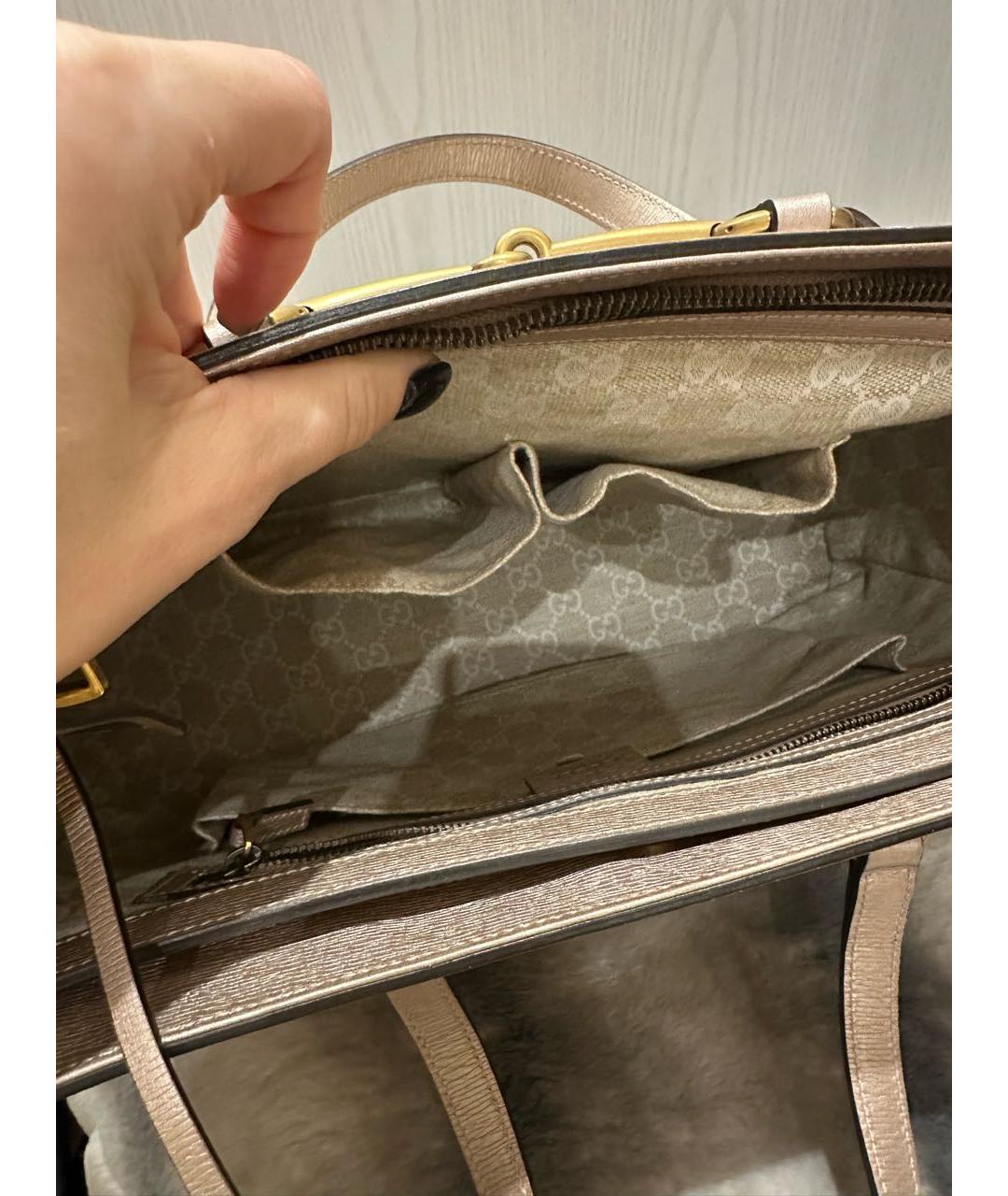 GUCCI Бежевая кожаная сумка с короткими ручками, фото 5