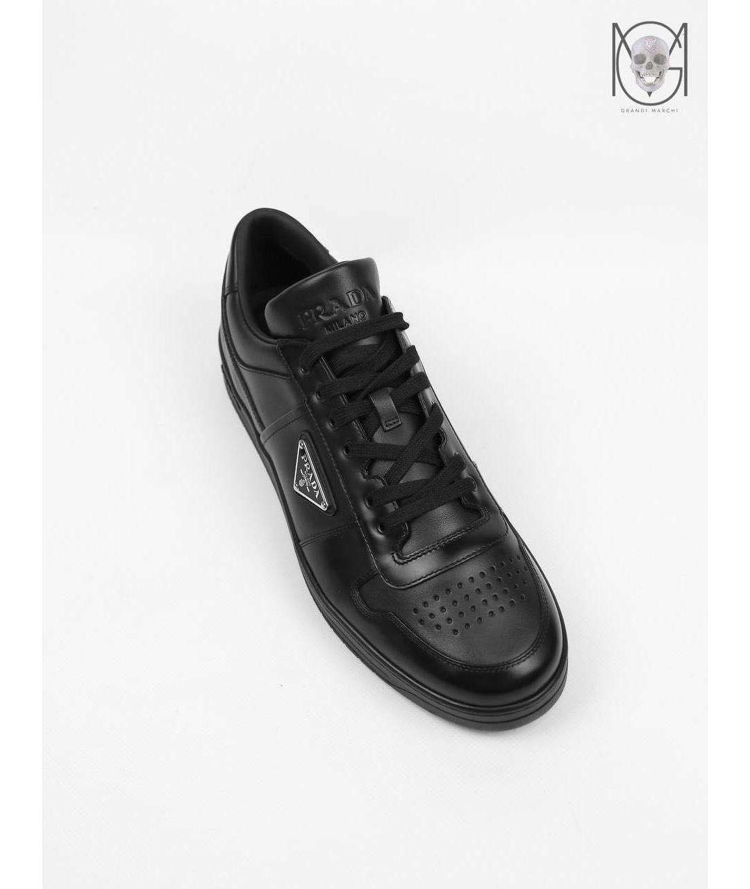 PRADA Черные кожаные низкие кроссовки / кеды, фото 3