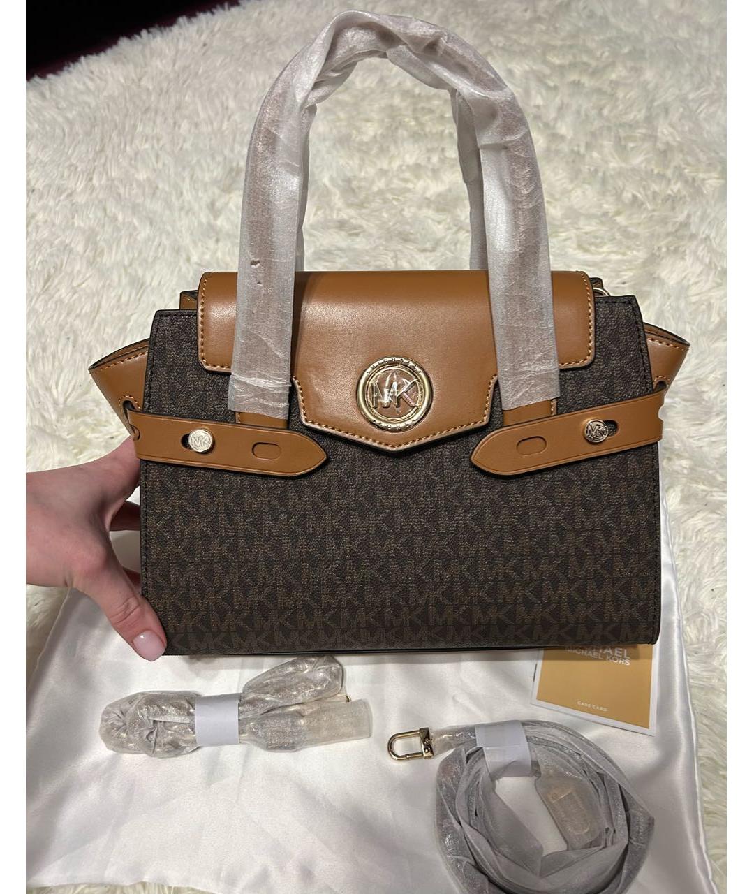 MICHAEL KORS Коричневая кожаная сумка с короткими ручками, фото 7