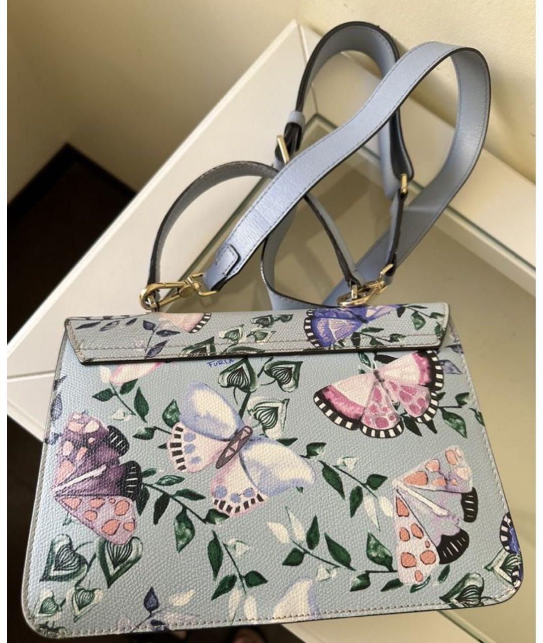 FURLA Голубая кожаная сумка с короткими ручками, фото 3