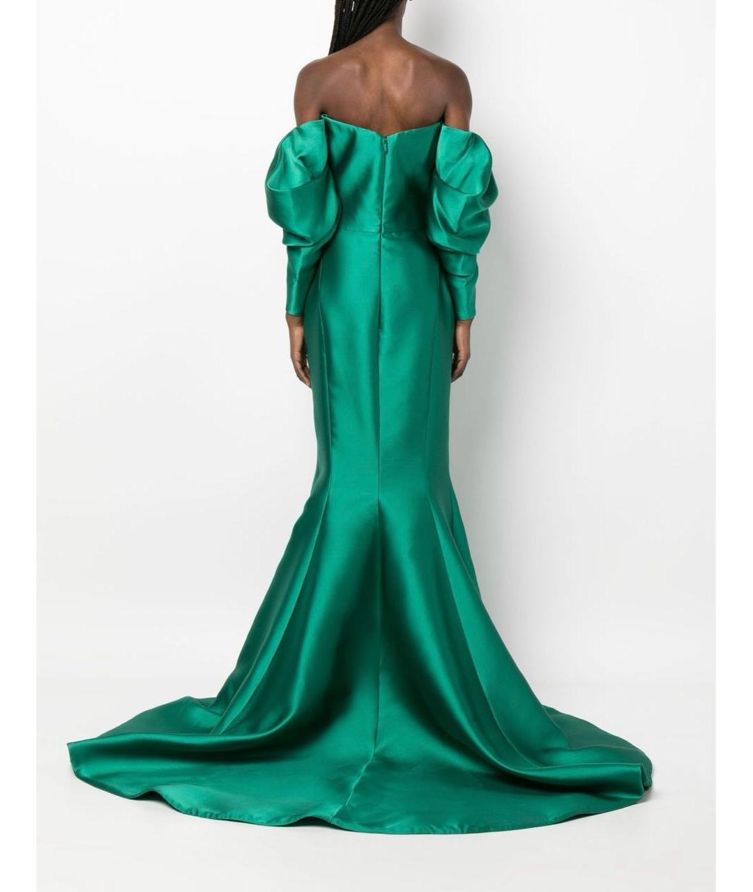 MARCHESA Зеленые атласное вечернее платье, фото 3