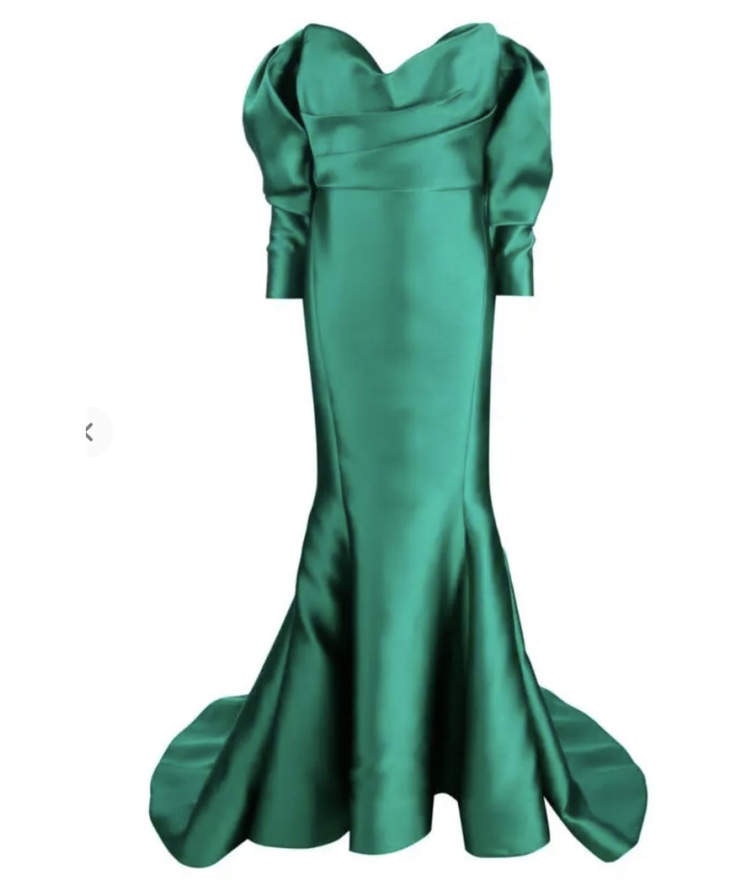 MARCHESA Зеленые атласное вечернее платье, фото 7