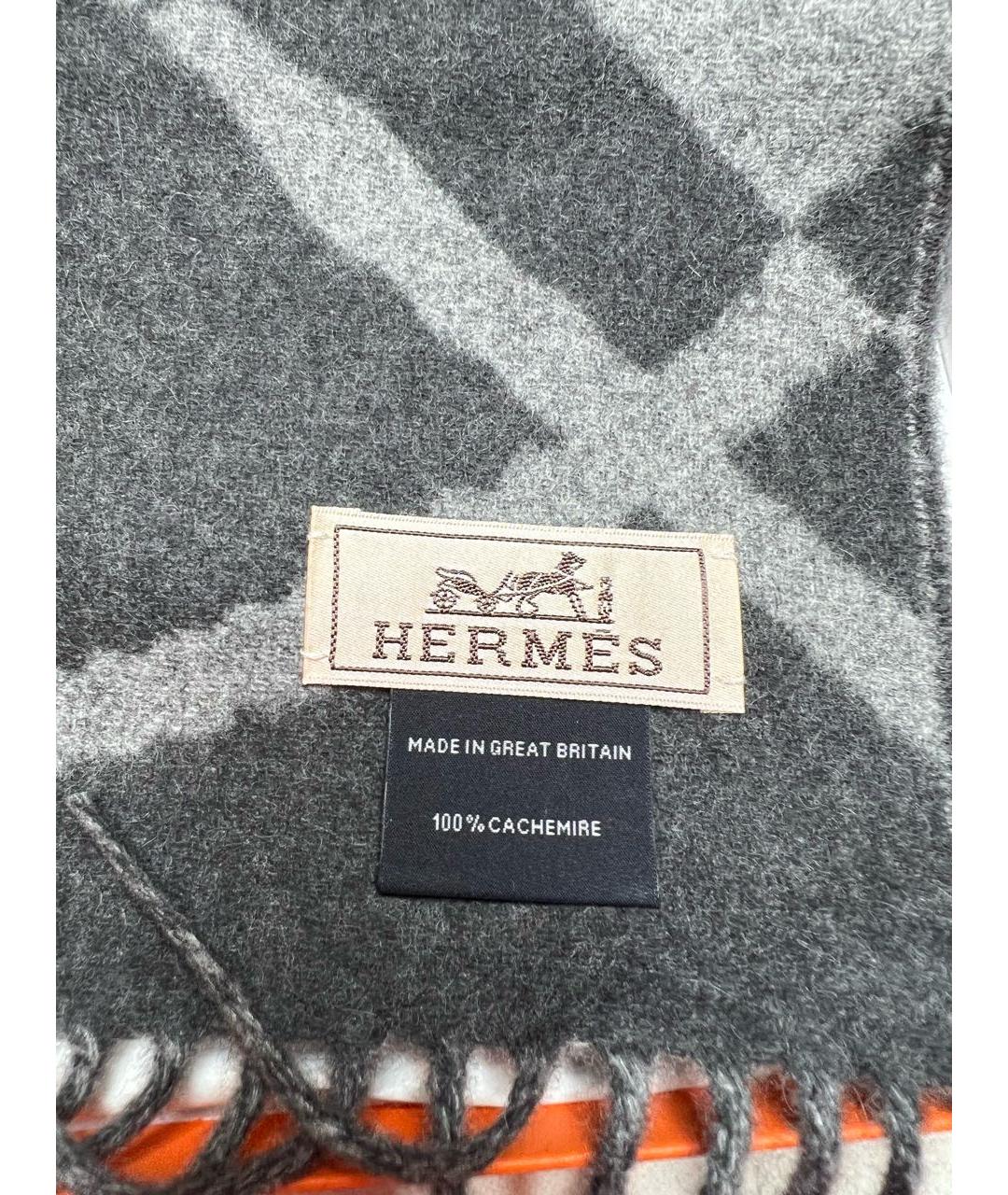 HERMES Серый кашемировый шарф, фото 3