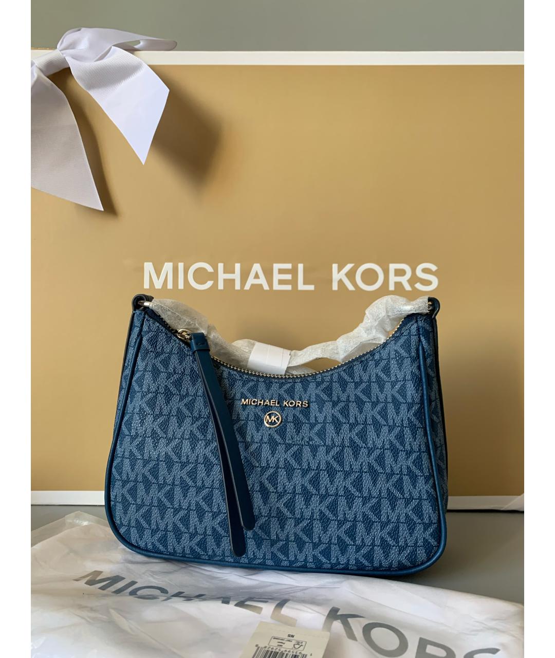MICHAEL KORS Синяя кожаная сумка с короткими ручками, фото 4