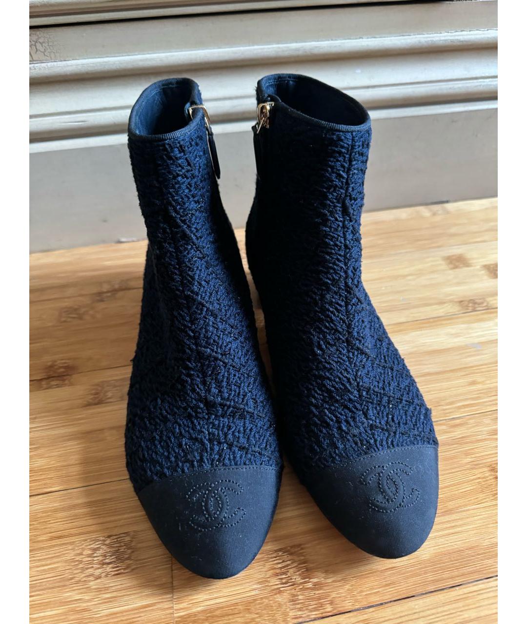 CHANEL PRE-OWNED Темно-синие текстильные ботинки, фото 2