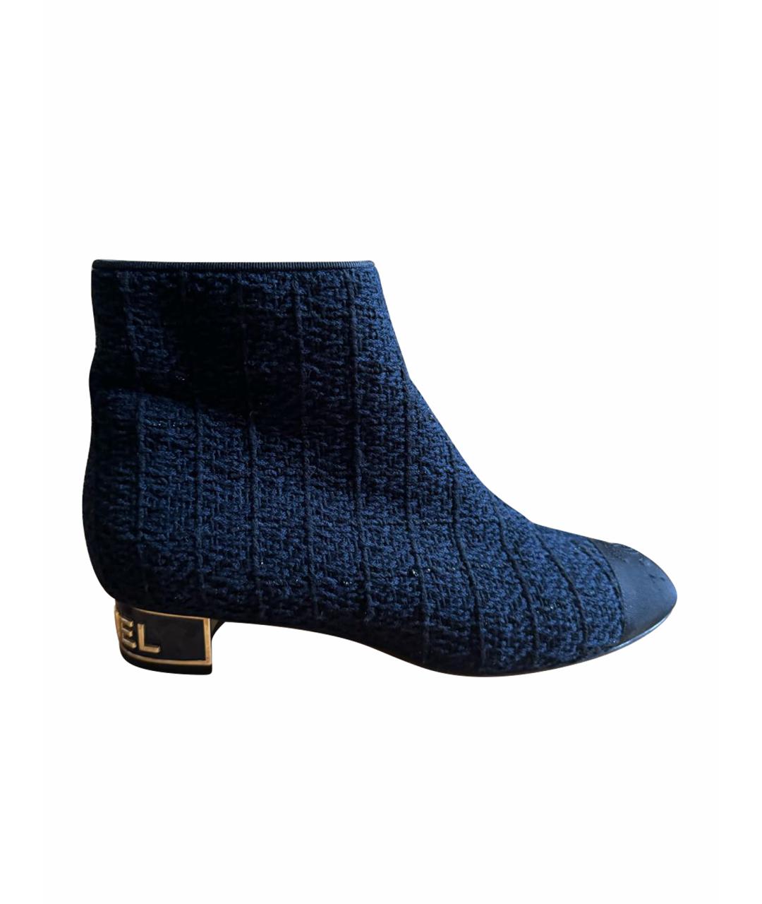 CHANEL PRE-OWNED Темно-синие текстильные ботинки, фото 1