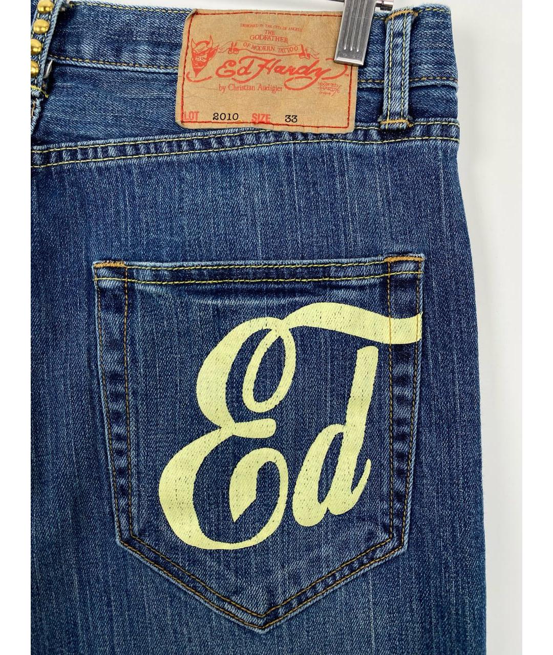 ED HARDY Синие хлопковые прямые джинсы, фото 4