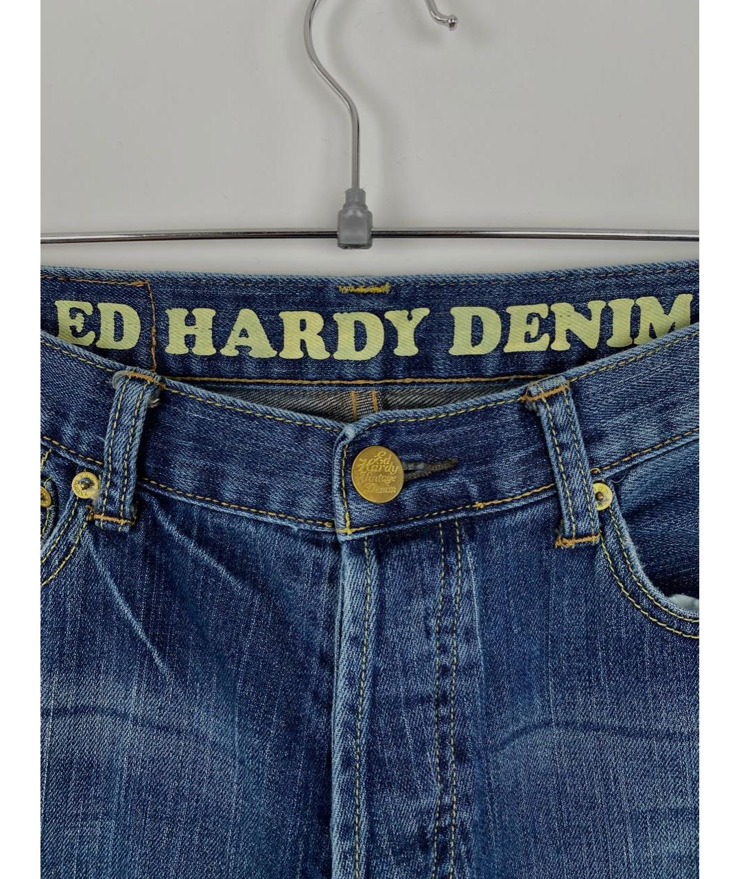 ED HARDY Синие хлопковые прямые джинсы, фото 7