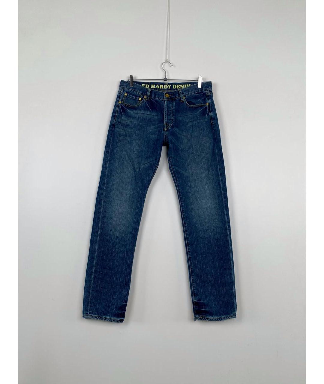 ED HARDY Синие хлопковые прямые джинсы, фото 9