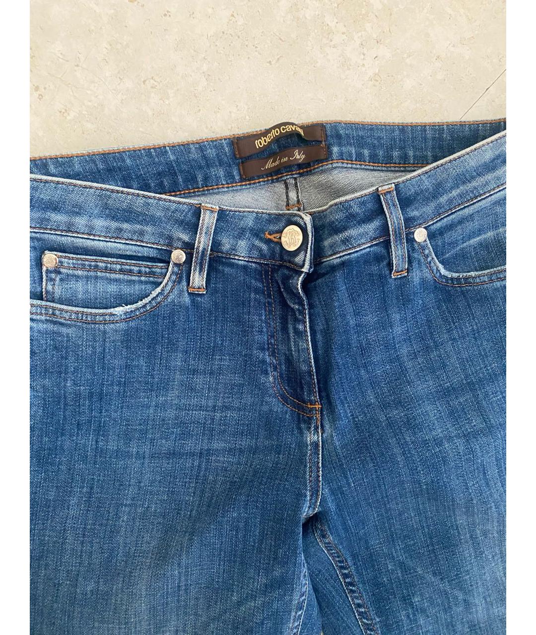 ROBERTO CAVALLI Синие хлопко-эластановые прямые джинсы, фото 2
