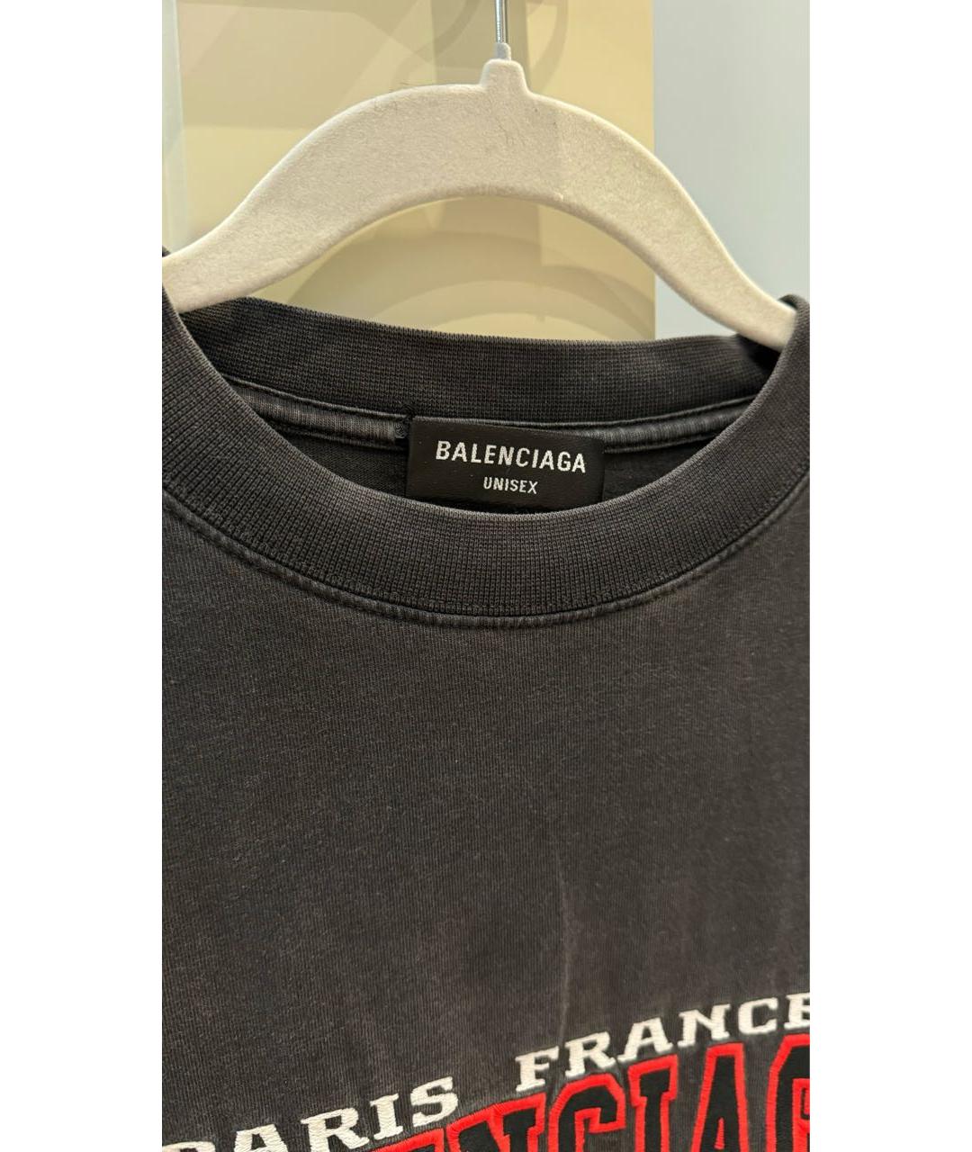 BALENCIAGA Серая хлопковая футболка, фото 4