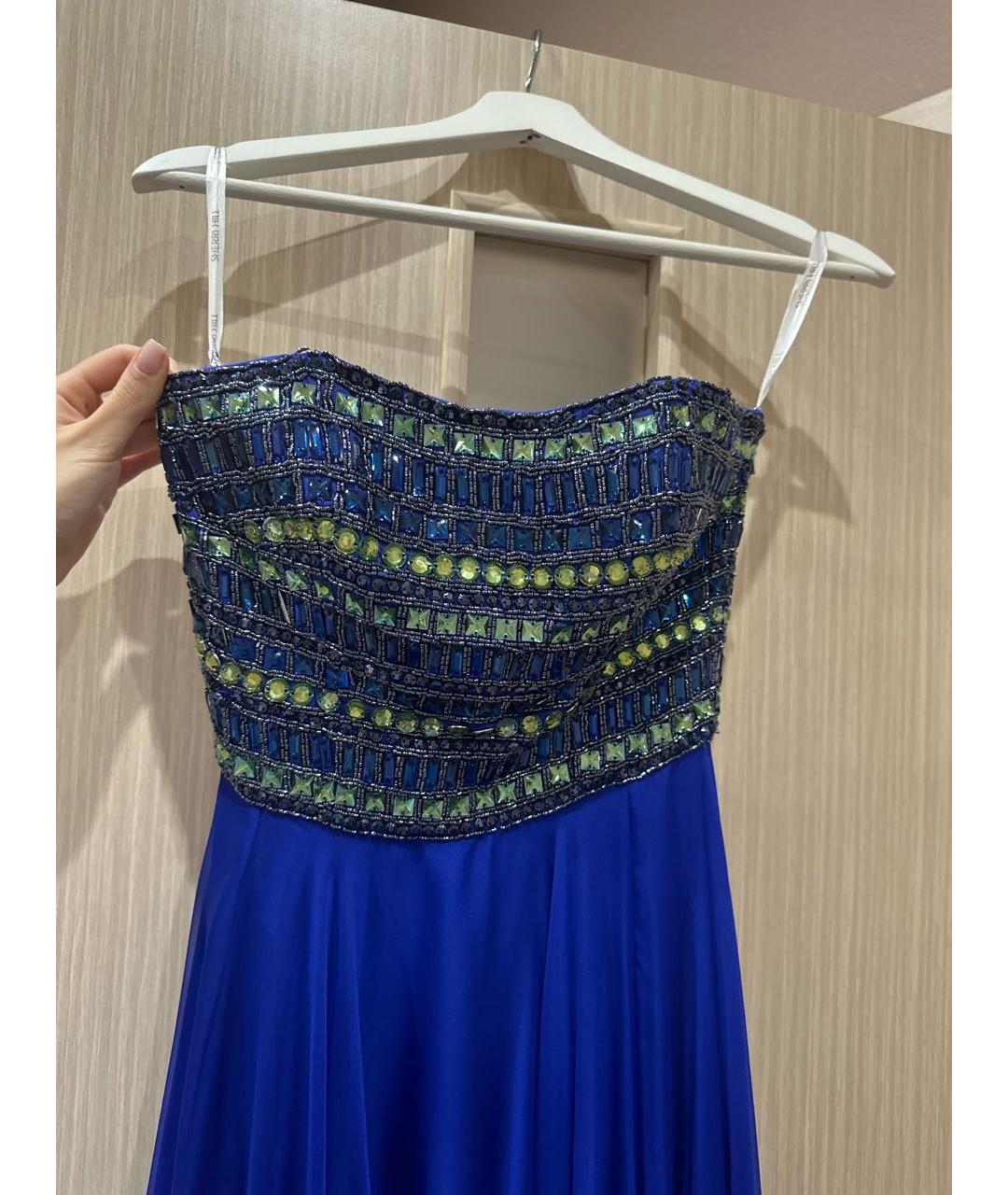 SHERRI HILL Синее шифоновое вечернее платье, фото 4