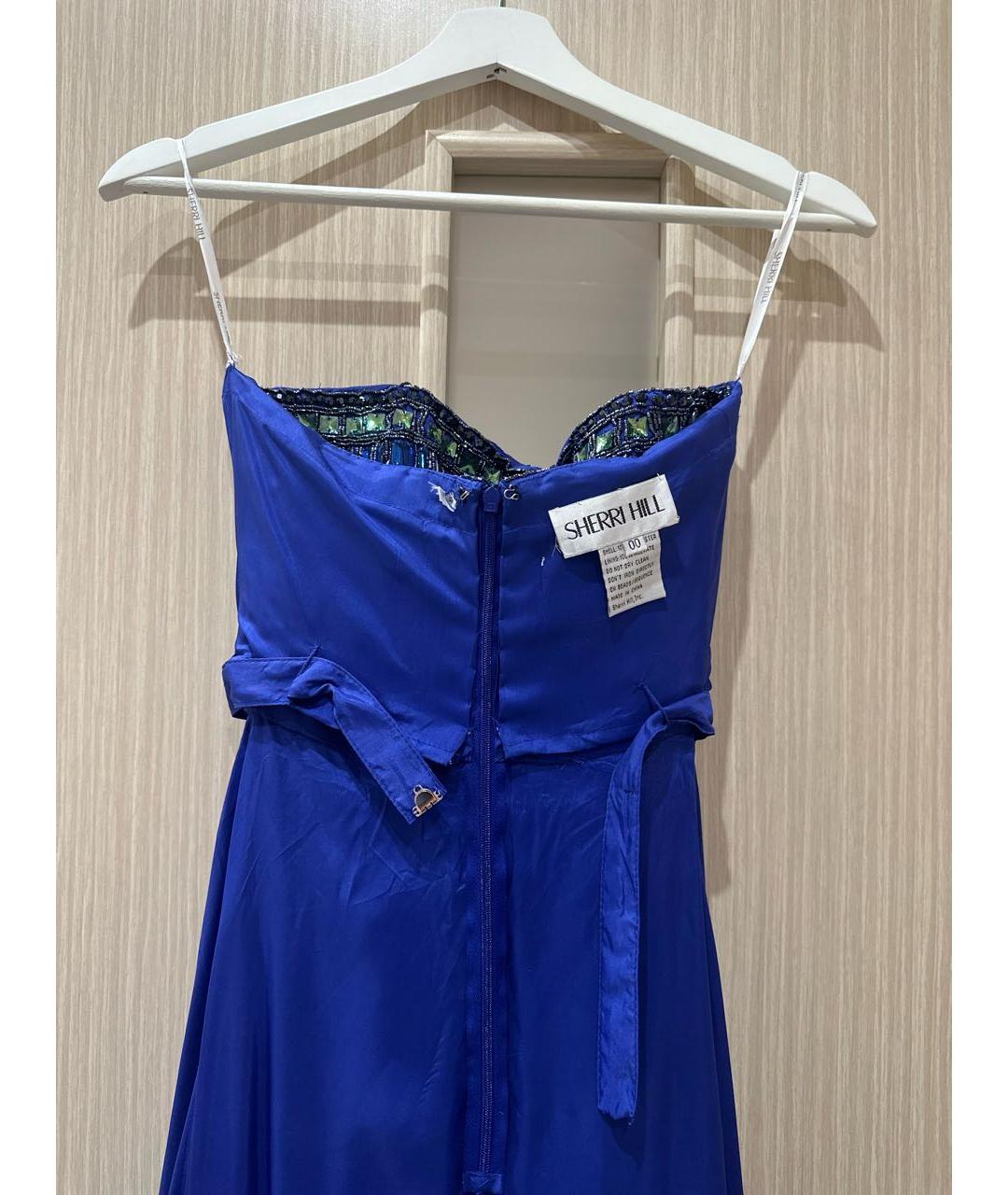 SHERRI HILL Синее шифоновое вечернее платье, фото 3