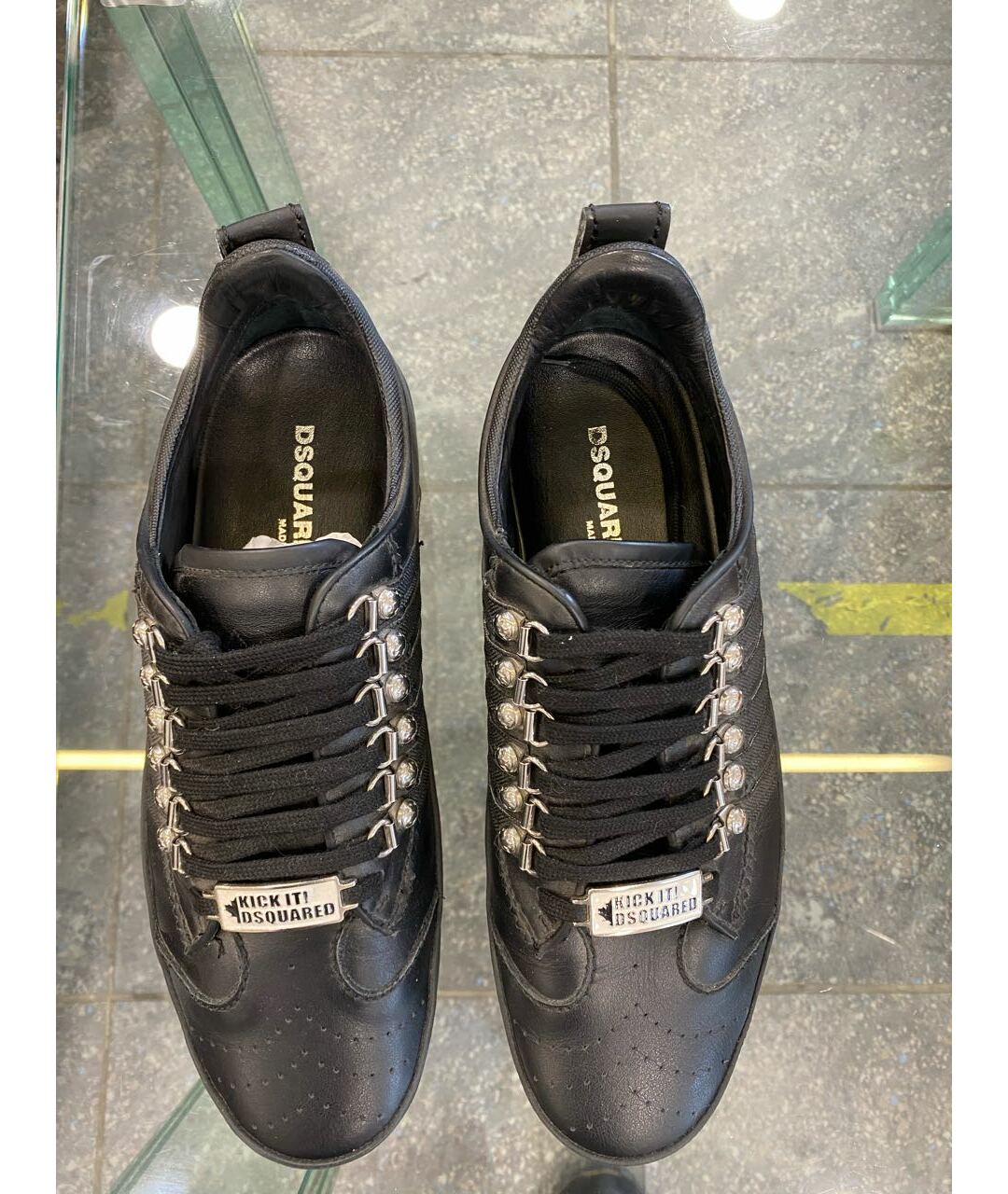 DSQUARED2 Черные кожаные низкие кроссовки / кеды, фото 3