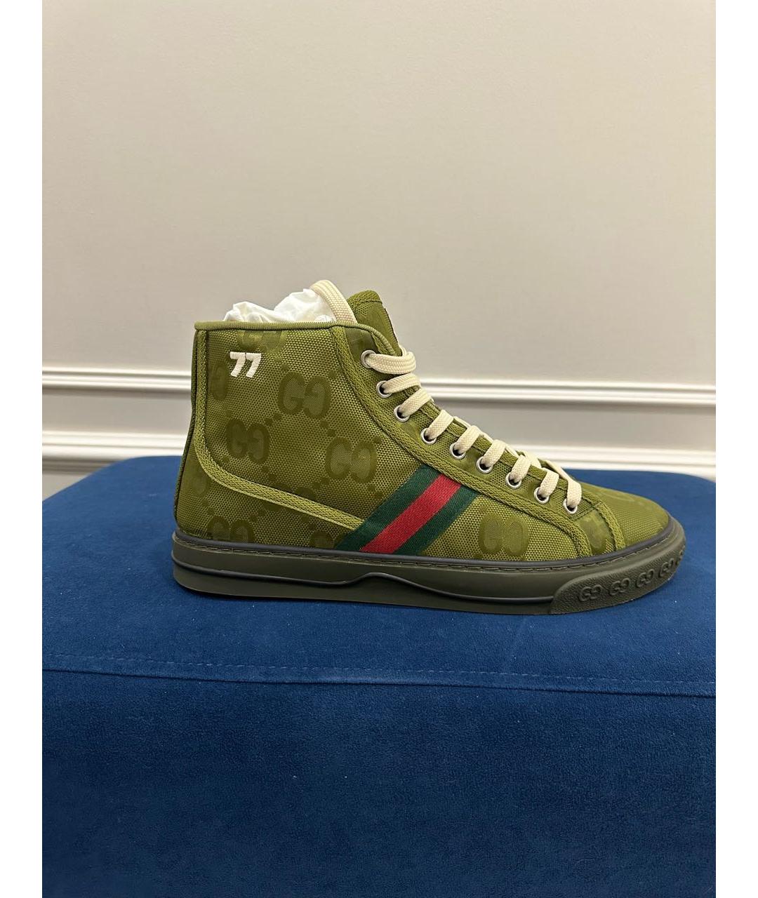 GUCCI Зеленые текстильные высокие кроссовки / кеды Tennis 1977 для