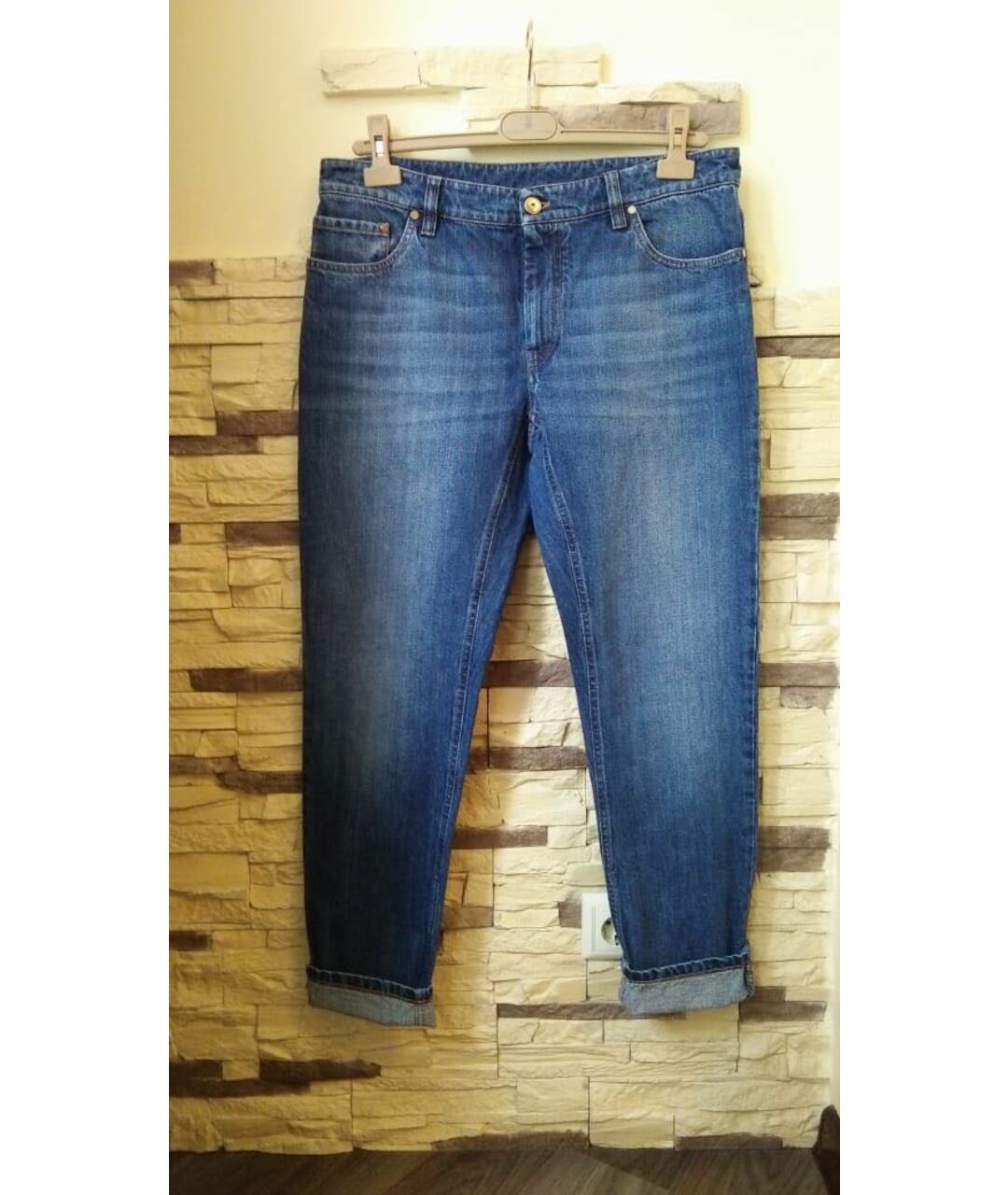 BRUNELLO CUCINELLI Синие хлопковые джинсы слим, фото 7