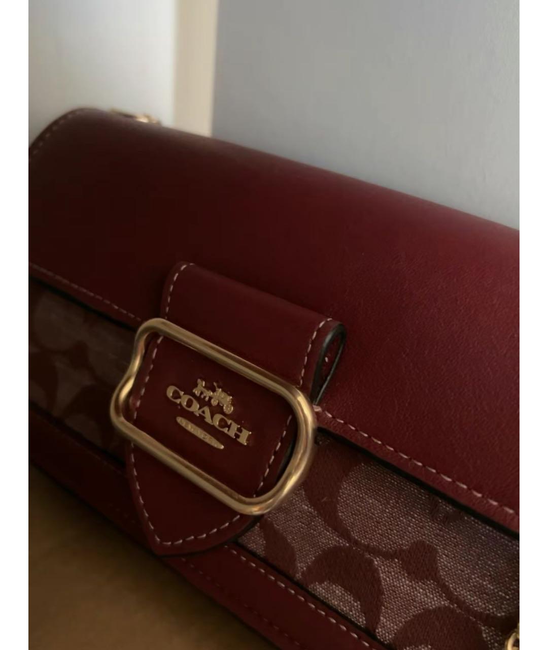COACH Бордовая кожаная сумка с короткими ручками, фото 2