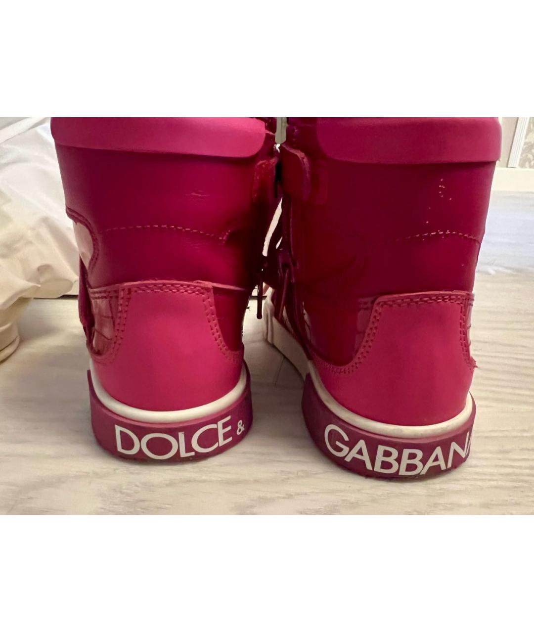DOLCE&GABBANA Розовые кожаные кеды, фото 3