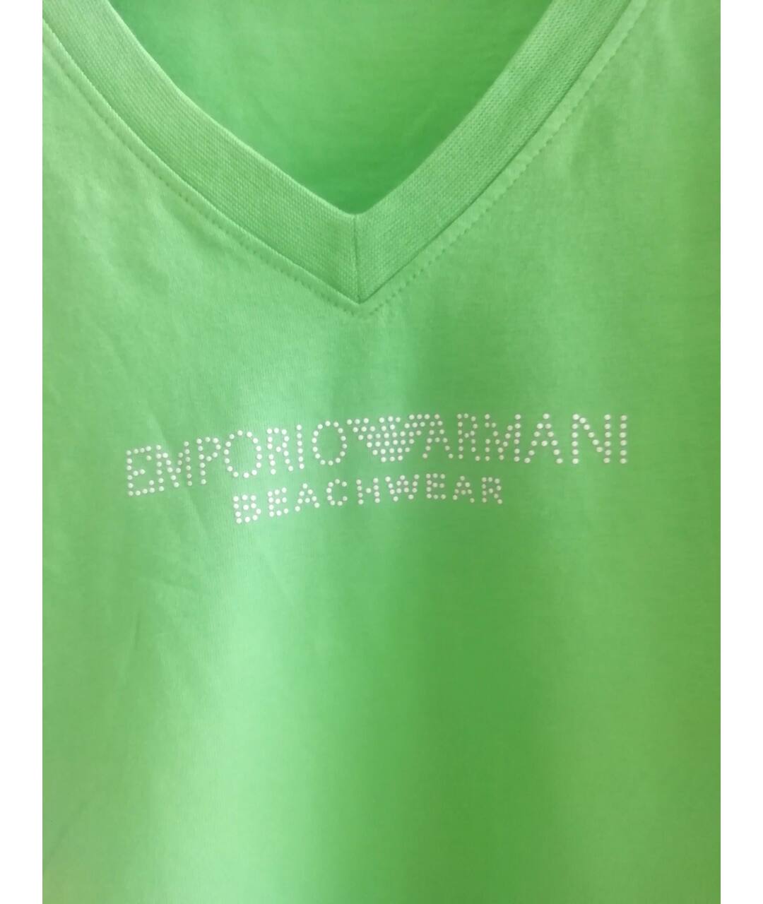 EMPORIO ARMANI Зеленая хлопко-эластановая футболка, фото 3