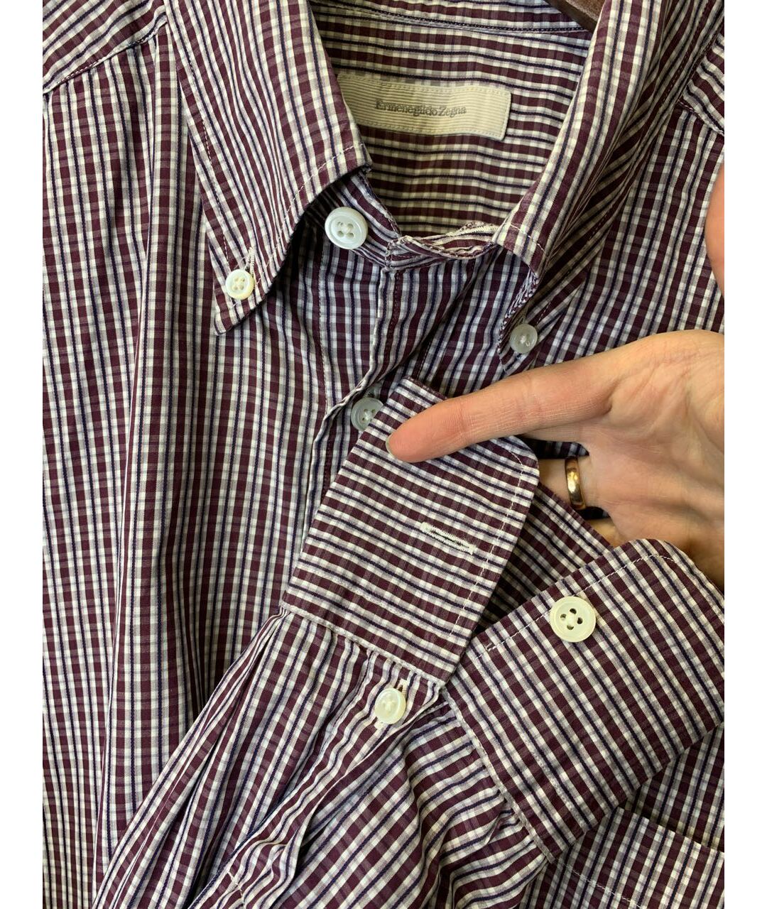 ERMENEGILDO ZEGNA Бордовая хлопковая классическая рубашка, фото 8
